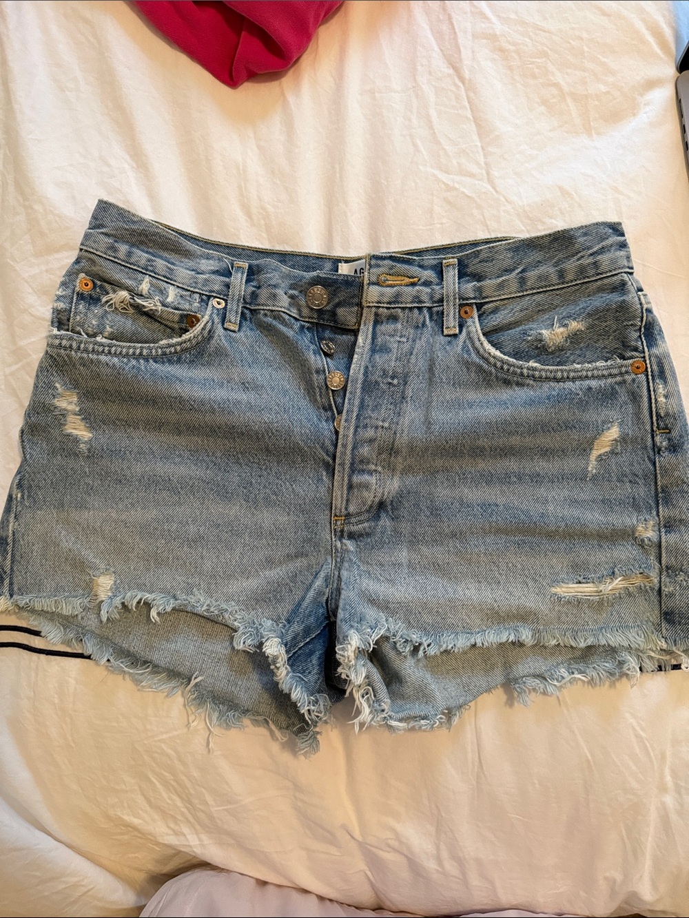 Agolde Light Blue Distressed Denim Cutoff Shorts